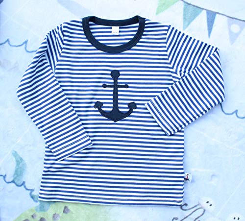 Hansekind T-Shirt Langarm, Anker-Applikation, Navy-gestreift 110-116 für Kinder/Babys von Hansekind