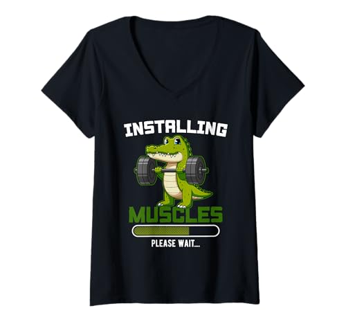 Damen Installing Muscles Please Wait Fitnesstrainer Fitness T-Shirt mit V-Ausschnitt Damen Installing Muscles Please Wait Fitnesstrainer Fitness T-Shirt mit V-Ausschnitt von Hantel Bizeps Sportler Training Trainer Motiv