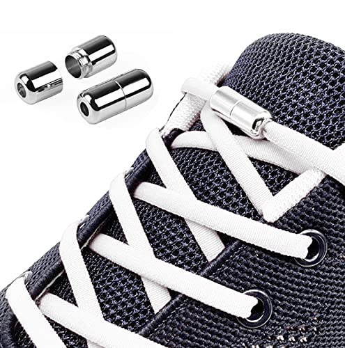 Hantoc [3 Paar] Rund Elastische Schnürsenkel mit Metallkapsel, Schnellschnürsystem Schnürsenkel-Set Schleifenlose Schuhbänder für Läufer, Kinder, Faule,ältere Menschen 105cm Länge Ø 4.5 mm Weiß von Hantoc