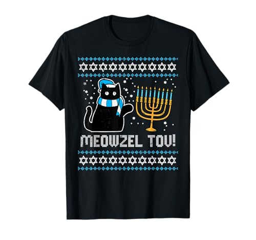 Meowzel Tov Schwarze Katze Lustige Chanukah Herren Damen Kinder T-Shirt Meowzel Tov Schwarze Katze Lustige Chanukah Herren Damen Kinder T-Shirt von Hanukkah Shirts Chanukah Pajamas PJs Jewish Gifts