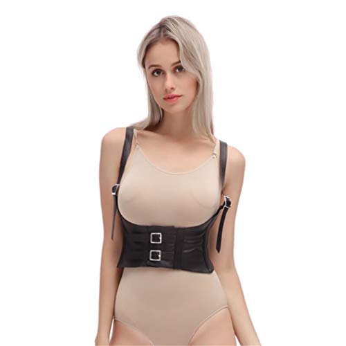 Hanyi Damen Leder Korsett Unterbrust Push-Up Corsage Harness Unterwäsche, Schwarz von Hanyi