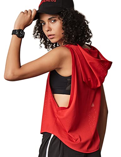 Damen Fitness Ärmellos Gittergewebe Kapuzenpullover Sport Running T-Shirts Trainieren Oberteile Rot M Damen Fitness Ärmellos Gittergewebe Kapuzenpullover Sport Running T-Shirts Trainieren Oberteile Rot M von Hanyomo