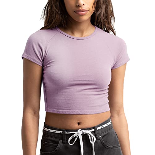 Damen Sport Fitness Basic Kurzarm T-Shirts Kompression Betrieb Yoga Crop Tops Helles Lila L von Hanyomo