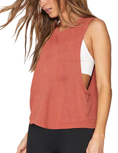 Damen Trainieren Fitness Tanktops Abgeschnitten Ärmellos Fitnessstudio Yoga Betrieb Sportlich Hemden Orange L von Hanyomo