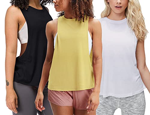 Damen Trainieren Fitness Tanktops Abgeschnitten Ärmellos Fitnessstudio Yoga Betrieb Sportlich Hemden Schwarz Weiß Gelb L von Hanyomo