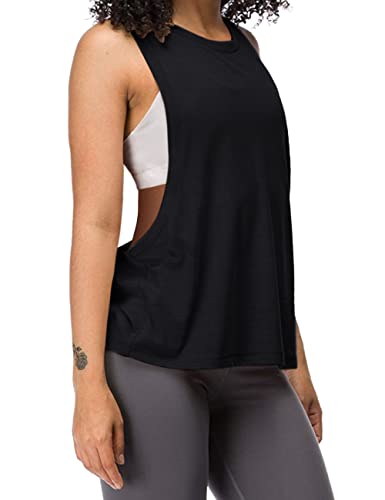 Damen Workout Fitness Tank Tops Cropped Sleeveless Gym Yoga Running Athletic Shirts, schwarz, Mittel von Hanyomo