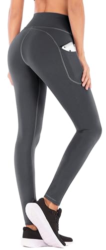 Damen Yoga Hose Hoch tailliert Trainieren Gamaschen mit Taschen Fitness Leggings Grau M von Hanyomo