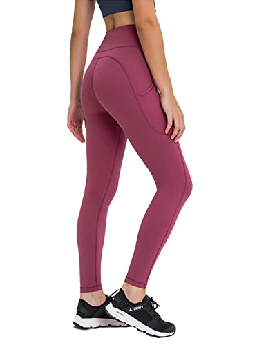 Damen Yoga Hose Hoch tailliert Trainieren Gamaschen mit Taschen Fitness Leggings Violett L von Hanyomo