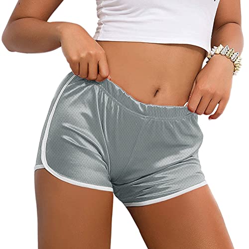 Hanyomo Damen Fitness-Mesh Betrieb Retro-Shorts Gym Bodybuilding Leicht Athletik Kurze Hose Grau L von Hanyomo