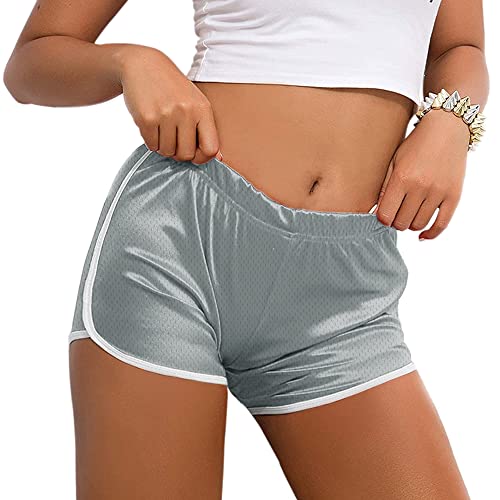Hanyomo Damen Fitness-Mesh Betrieb Retro-Shorts Gym Bodybuilding Leicht Athletik Kurze Hose Grau M von Hanyomo