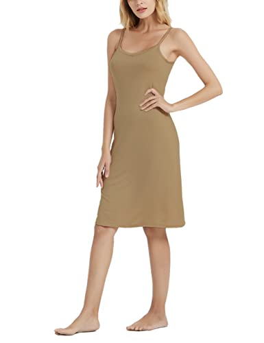 Hanyomo Damen Sexy Ärmellos Nachtwäsche-Kleid Spaghetti-Träger Cami-Knie Vollständige Belege Nachthemden Kaffee M von Hanyomo