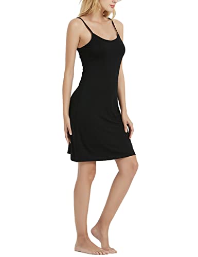 Hanyomo Damen Sexy Ärmellos Nachtwäsche-Kleid Spaghetti-Träger Cami-Knie Vollständige Belege Nachthemden Schwarz L von Hanyomo