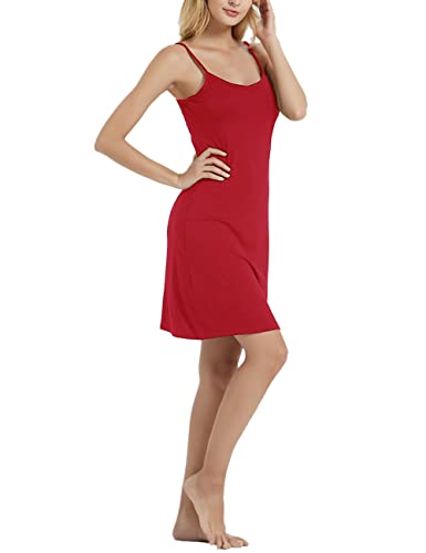 Hanyomo Damen Sexy Ärmellos Nachtwäsche-Kleid Spaghetti-Träger Cami-Knie Vollständige Belege Nachthemden Weinrot L von Hanyomo