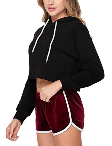 Hanyomo Frauen Athletisch Kapuzenpullover Fitness Cropped Hoodies Sweatshirts Langarmshirts Training Pullover Baumwolle Hemden Schwarz XL von Hanyomo