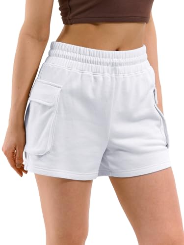 Hanyomo Frauen Trainieren Fitness Bequem Sweatshorts Sportlich Läuft Kordelzug Frottee-Baumwolle Kurze Hose Weiß M von Hanyomo