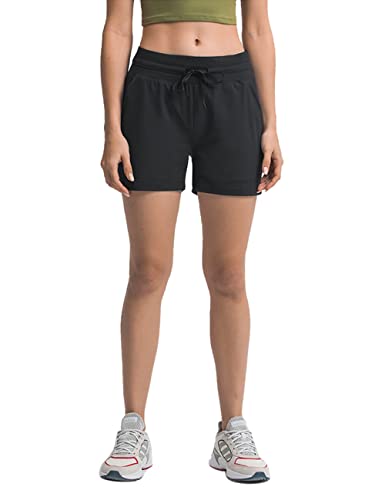 Hanyomo Frauen Yoga Lounge Shorts Aktiv Laufend Training Fitness Shorts mit Taschen Athletik Kurze Hose Schwarz S von Hanyomo