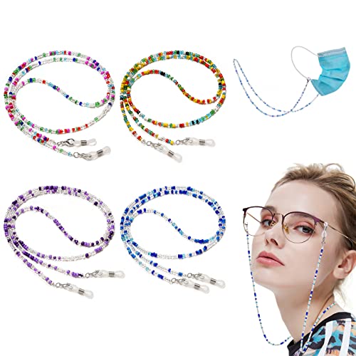 Hanyousheng Brillenkette, 4 Stück Bunte Perlen Maskenband, RutschfesteAnti Lost Brillenkette Damen, Gesichtsmasken Lanyard, Unisex Maskenkette, Glass String für Sonnenbrille Lesebrille Sportbrillen von Hanyousheng