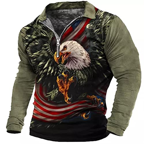 HanzhuoLG Herren American Flag Eagle Print Poloshirt Outdoor Sports Tactical Camping Wandern Langarm Zip Polo Tshirts Farbe4 M von HanzhuoLG