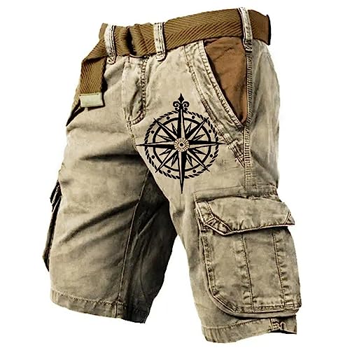 HanzhuoLG Herren CargoShorts Mit Mehreren Taschen Sommer Retro Mode Kompass Print OutdoorSportCampingShorts Farbe2 4XL von HanzhuoLG