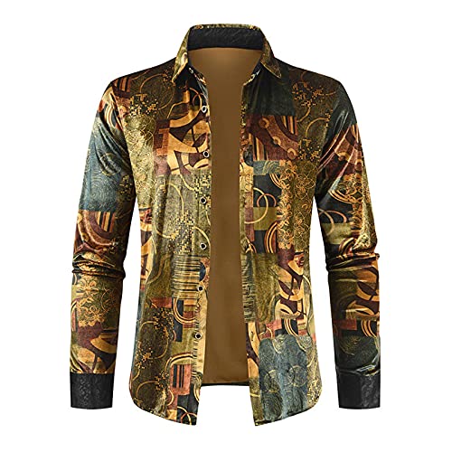 HanzhuoLG Herren Gold Samthemd Mode Kreative Grafik Print Revers Langarm Hemdbluse DL587 XL von HanzhuoLG