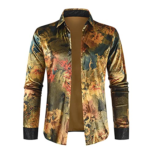 HanzhuoLG Herren Gold Samthemd Mode Kreative Grafik Print Revers Langarm Hemdbluse DL588 XL von HanzhuoLG