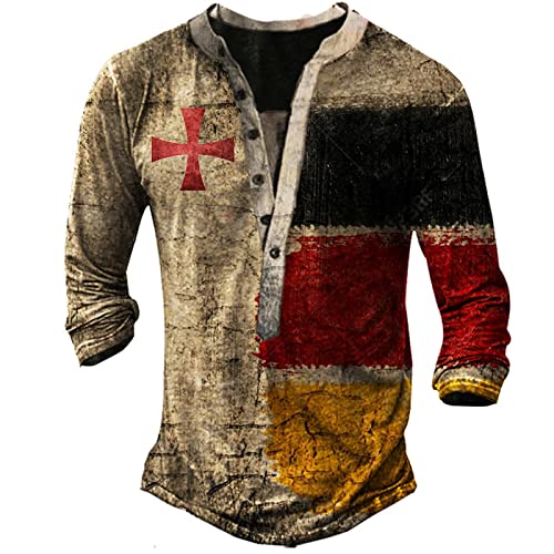 HanzhuoLG Herren HenleyKragen Vintage Distressed Tshirts 3D Cross Knights Print Langarm Outdoor Tactical Tshirts Farbe1 M von HanzhuoLG