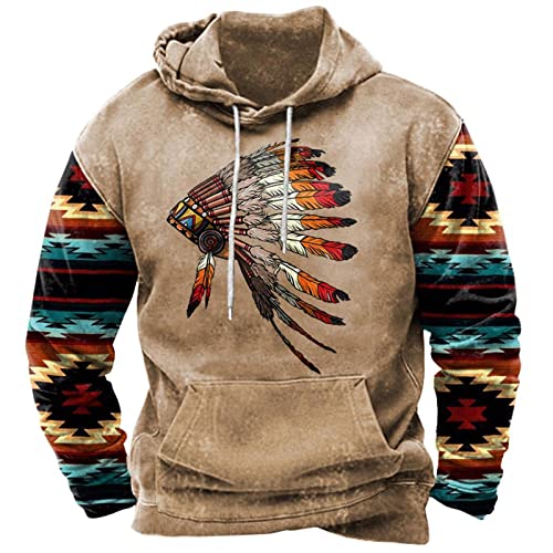 HanzhuoLG Herren Indianer Style Print Hoodie Sweatshirt Herbst Winter Street Fashion Sport Hip Hop Pullover Hoodies Farbe1 XXL von HanzhuoLG