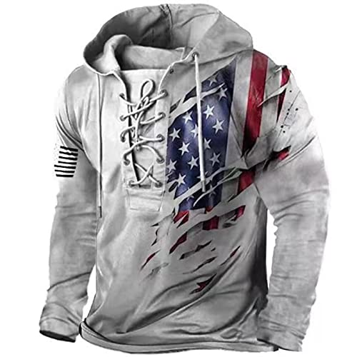 HanzhuoLG Herren Outdoor Military Tactical Hoodie Retro Distressed American Flag Print Laceup Pullover Kapuzensweatshirt Farbe2 3XL von HanzhuoLG