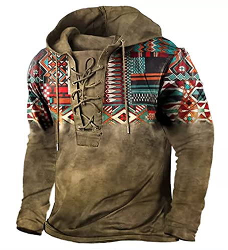 HanzhuoLG Taktisches OutdoorSweatshirt Für Herren, Mode, RetroEthnoStil, Druck, SchnürHoodie Farbe1 XL von HanzhuoLG