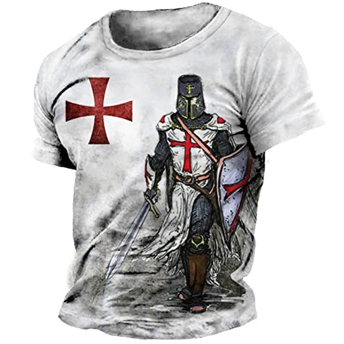 Herren Retro Knights Print Tshirt Sommer Trendy 3D Print Sport Hip Hop Kurzarm Tshirts Farbe3 XXL von HanzhuoLG