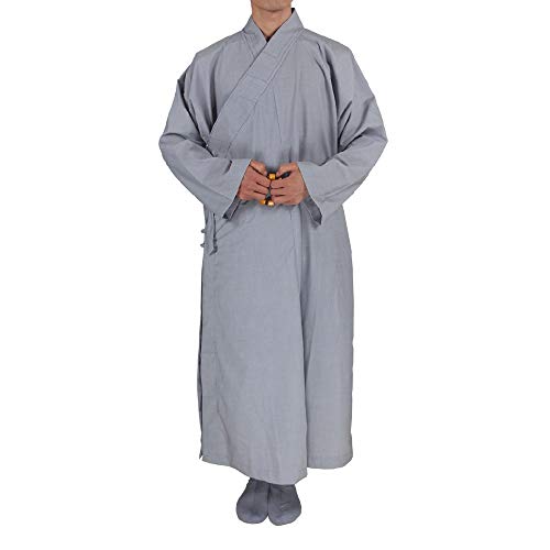 Buddhistisches Mönchkleid für Herren, aus Baumwolle, für Meditation, lang, Kung-Fu-Anzug - Grau - 3XL von HAORUN