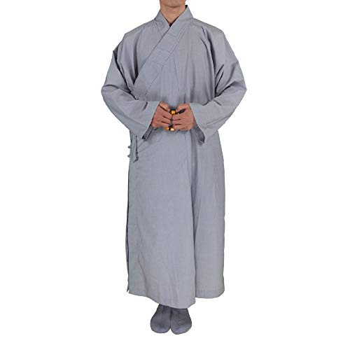 Buddhistisches Mönchkleid für Herren, aus Baumwolle, für Meditation, lang, Kung-Fu-Anzug - Grau - XL von HAORUN