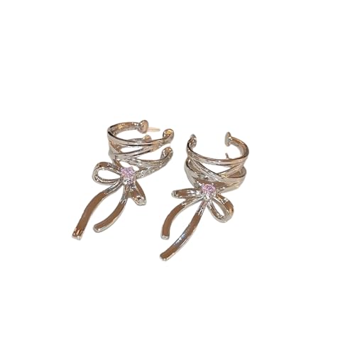 2025 Kpop Band Bowknot Design Ohrclips für Frauen Süße Rosa Zirkon Nicht Piercing Ear Cuff Y2k Ästhetik Schmuck Geschenk von Hao Wu Xuan
