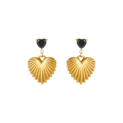 2025 Schwarze Zirkon Herz Ohrringe INS Vergoldet hypoallergener Edelstahl Modell Schmuck anzeigen von Hao Wu Xuan