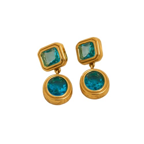 2025 Sommer Blau Quadrat Oval Zirkon Tropfen Ohrringe Vergoldet Hypoallergen Edelstahl Alltag OL Schmuck von Hao Wu Xuan