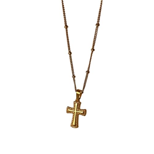 2025 Sommer Pvd Vergoldet Vintage Kirche Kreuz Perle Kette Halskette Edelstahl Wasserdichter Schmuck für Frauen von Hao Wu Xuan