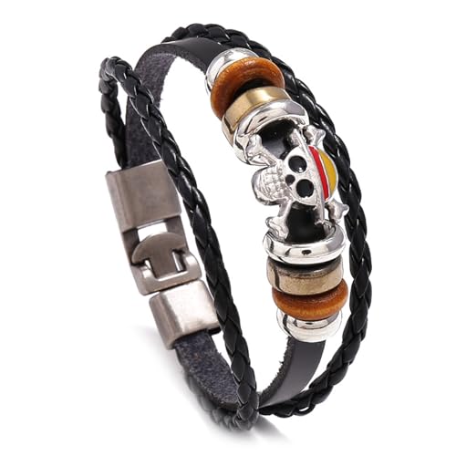 2025 Vintage Schädel Armreif Punk Mehrere Schichten Echtes Leder Armband Handgemachte Perle Legierung Weiblicher Schmuck Für Frauen Mann von Hao Wu Xuan