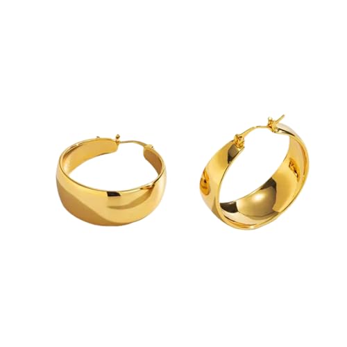 25/30mm Edelstahl glatte breite Creolen für Frauen Große Kreis Ohrring Statement Schmuck Geschenk von Hao Wu Xuan