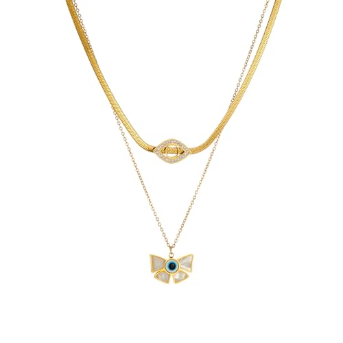 316L Edelstahl Devil's Eye Bow Shell Double Layer Halskette Mädchen Trend Schlange Knochen Kette Wasserdichter Schmuck Geschenk von Hao Wu Xuan