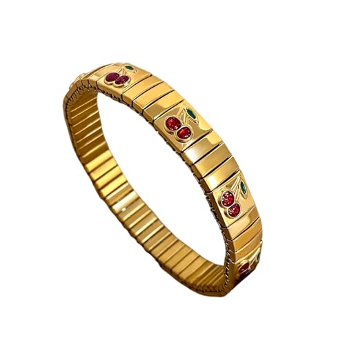 316L Edelstahl Gold Farbe Erdbeere Kirsche Elastischer Armreif Armband Für Frauen Männer Statement Trend Handgelenk Schmuck Geschenk von Hao Wu Xuan