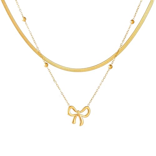 316L Edelstahl Gold Farbe Fliege Bilayer Halskette Damen Mode Exquisite Fliege Hals Kette Schmuck Geschenk von Hao Wu Xuan