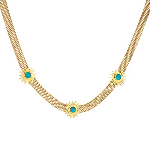 316L Edelstahl Türkis Sonne Wide Mesh Hohle Halsketten Mädchen Mode Dame Geschenk Design Sinn Hals Kette Schmuck von Hao Wu Xuan