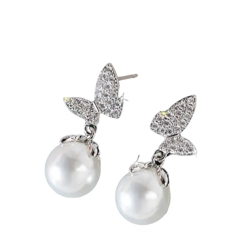 Ästhetische Schmetterling Imitation Perle Ohrringe für Frauen Silberfarbe Mode Elegante Damenohrringe Geschenk Schmuck von Hao Wu Xuan