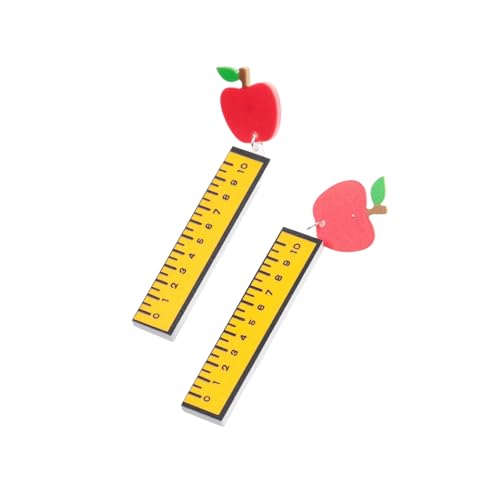 Apple Ruler Bleistift Tropfen Ohrringe für Frauen Student Cartoon Buntstift Box Druck Ohrhänger Lehrertag Schmuck von Hao Wu Xuan
