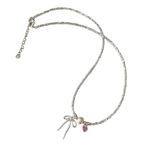 Armband Halskette Set für Frauen Perle Rosa Zirkon Schleife Anhänger Armband Luxus Halskette Mode Schmuck Geschenke von Hao Wu Xuan
