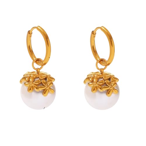 Ausgewählte nahtlose Muschelperlen Blume Damenohrringe, modische und einfache Ohrringe, exquisite und kompakte Edelstahlohrringe von Hao Wu Xuan