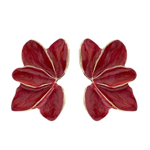 Blume Rot Emaille Blütenblatt Post Ohrringe Für Frauen Modeschmuck Trendige Stile Urlaubsgeschenke Täglich Ausgefallene Accessoires 478 von Hao Wu Xuan