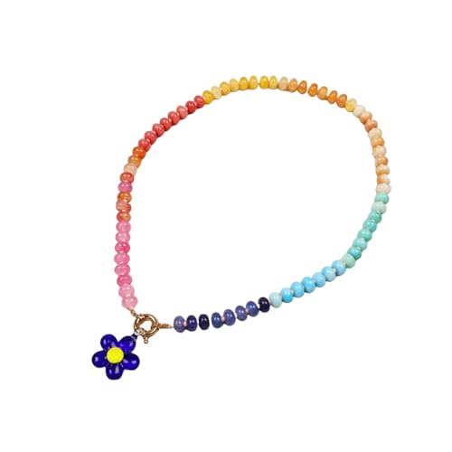 Böhmische Bunte Naturstein Perlen Harz Blume Anhänger Halskette Sommer Strand Dopamin Chunky Charms Schmuck von Hao Wu Xuan