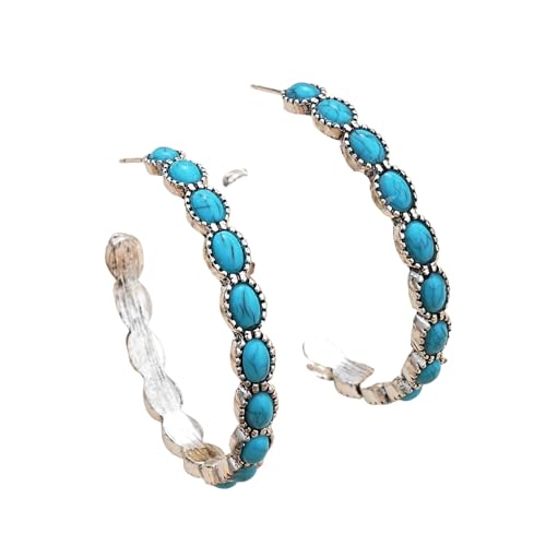 Bohemia Türkise Ohrringe Silberfarbe Runde Creolen für Frauen Vintage Weibliche Party Ohrring Modeschmuck Accessoires von Hao Wu Xuan