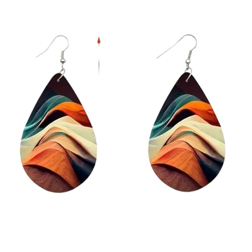 Boho Leder Wassertropfen Ohrringe Vintage Doppelseitige bunte Ölgemälde Ohrringe für Frauen von Hao Wu Xuan